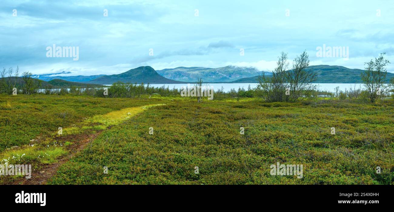 Tornetrask Sommer trübe Aussicht auf den See (Lappland, Norrbotten Grafschaft in Schweden) Stockfoto