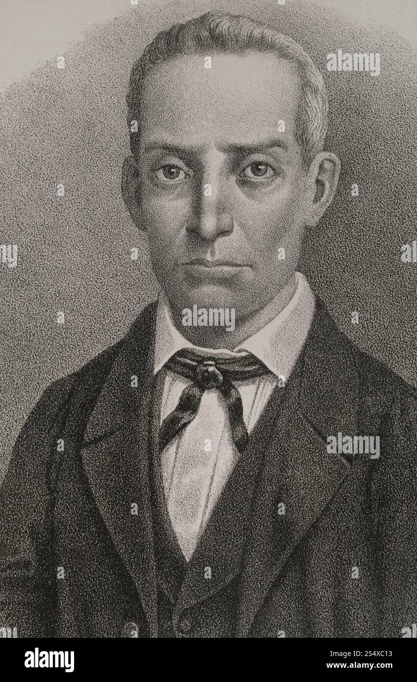 José de la Luz y Caballero (José Cipriano de la Luz y Caballero) (1800-1862). Kubanischer Erzieher und Reformator. Hochformat. Zeichnung von Salcedo. Lithographie. Details. Crónica General de España, Historia Ilustrada y Descriptiva de sus Provincias (Allgemeine Chronik Spaniens, illustrierte und deskriptive Geschichte seiner Provinzen), Antillen, 1871. Stockfoto