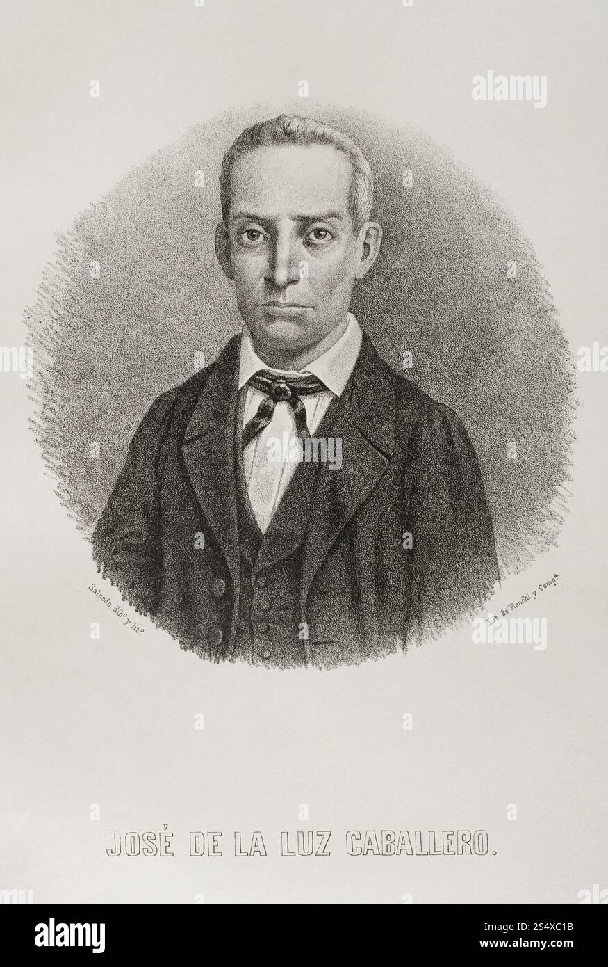 José de la Luz y Caballero (José Cipriano de la Luz y Caballero) (1800-1862). Kubanischer Erzieher und Reformator. Hochformat. Zeichnung von Salcedo. Lithographie. Crónica General de España, Historia Ilustrada y Descriptiva de sus Provincias (Allgemeine Chronik Spaniens, illustrierte und deskriptive Geschichte seiner Provinzen), Antillen, 1871. Stockfoto