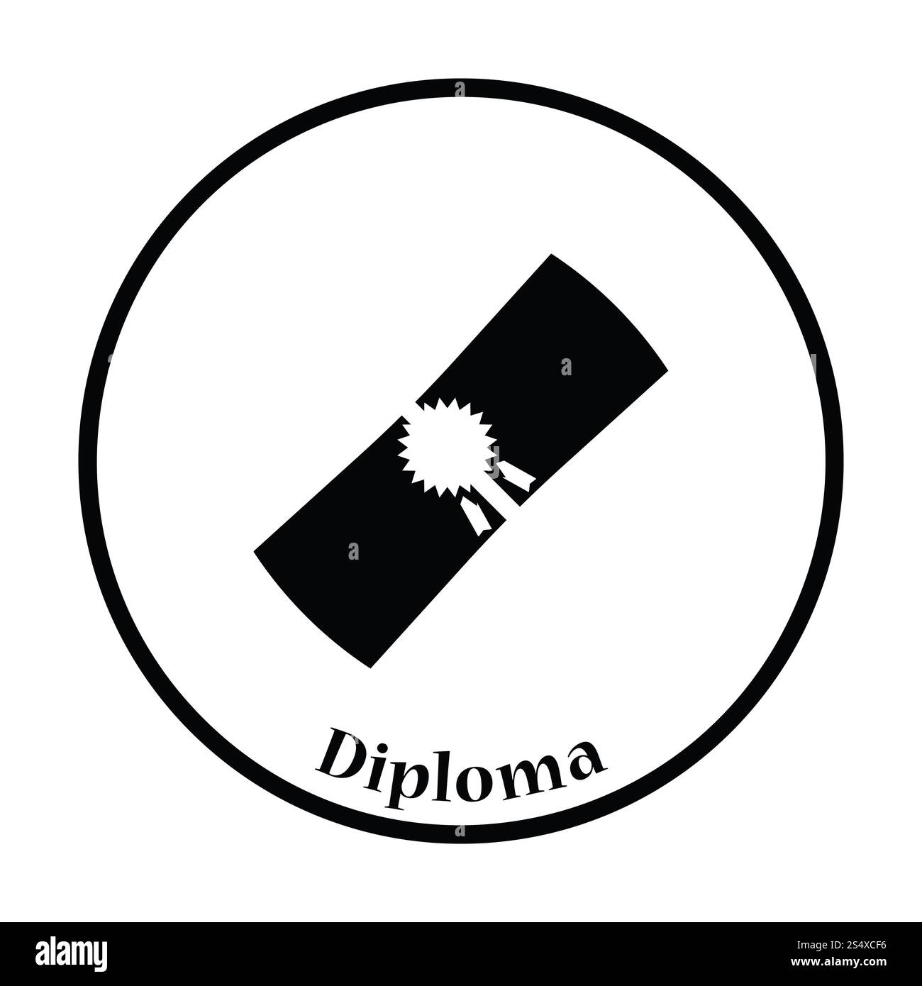 Symbol des Diploms. Dünne Kreiskonstruktion. Stockfoto