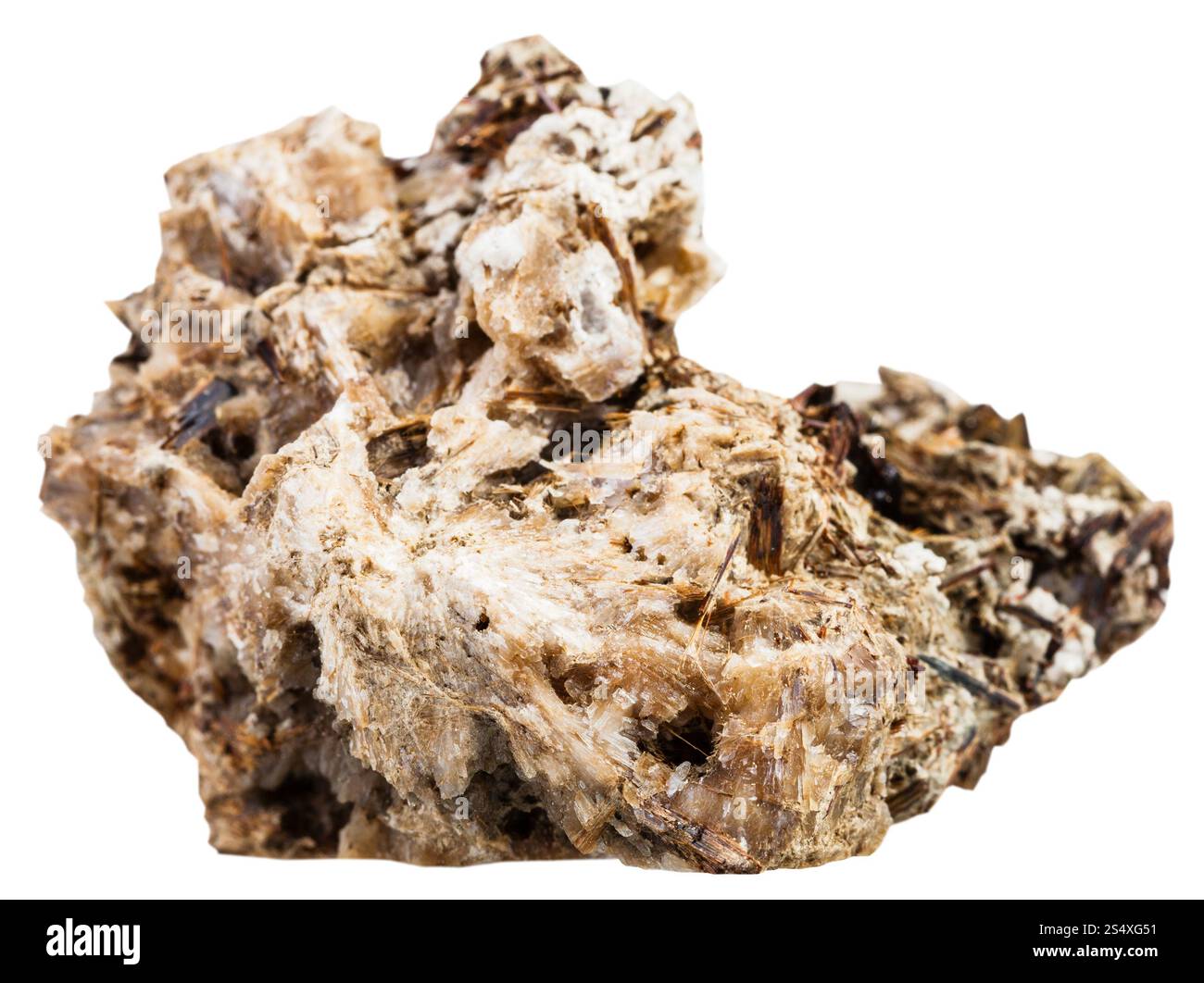 Makroaufnahmen von mineralischen Naturstein - raw Astrophyllite Edelstein isoliert auf weißem Hintergrund Stockfoto