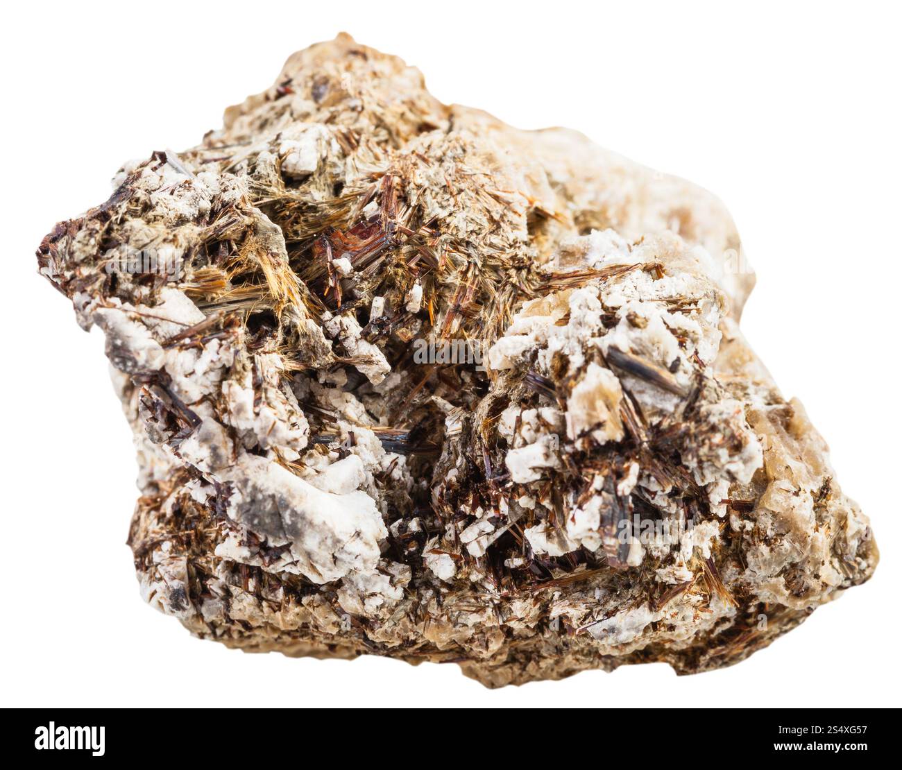 Makroaufnahmen von mineralischen Naturstein - Stück rohes Astrophyllite Edelstein isoliert auf weißem Hintergrund Stockfoto