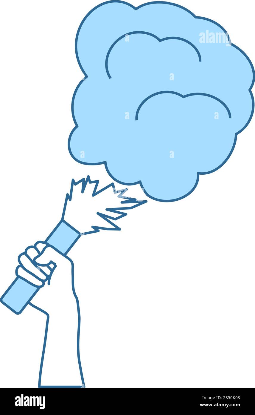 Fußball-Fans Hand Flare mit Rauch Symbol verbrannt. Dünne Linie mit blauer Füllung Design. Vector Illustration. Stock Vektor