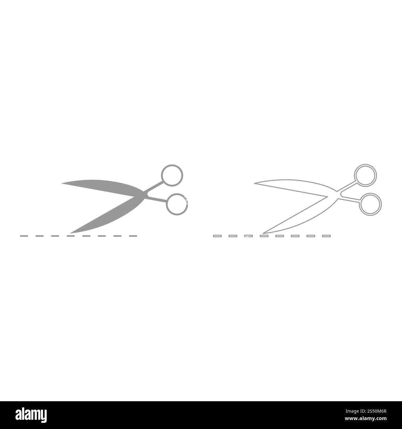 Symbol für Schere mit Schnittlinie . Stockfoto Symbol für Schere mit Schnittlinie . Stockfoto