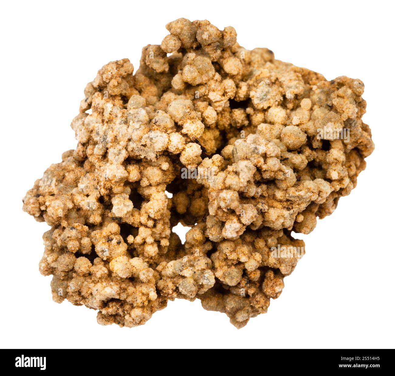 Makroaufnahmen von natürlichem Mineralgestein - rohe Drusse aus Chalcedonstein isoliert auf weißem Hintergrund aus der Region Lipovka, Ural, Stockfoto