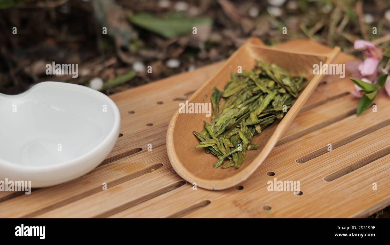 Chinesische Teekanne und Tassen mit longjing Tee, Hangzhou China. . Hochwertige Fotos Stockfoto