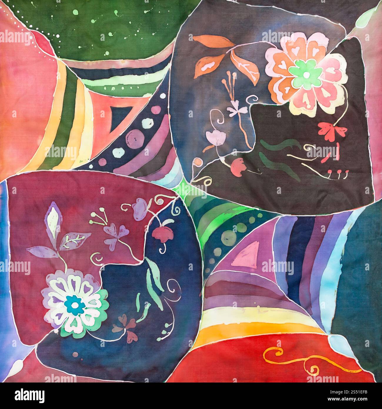 Background-abstrakten florale Muster auf handbemalte Batik Seide Kopftuch Stockfoto