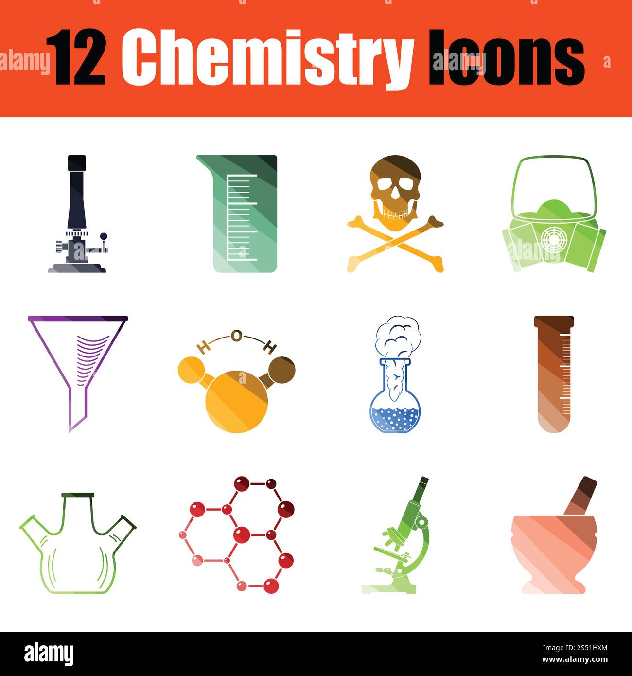 Einstellen der Chemie Symbole. Gradient Farbgestaltung. Vector Illustration. Stockfoto