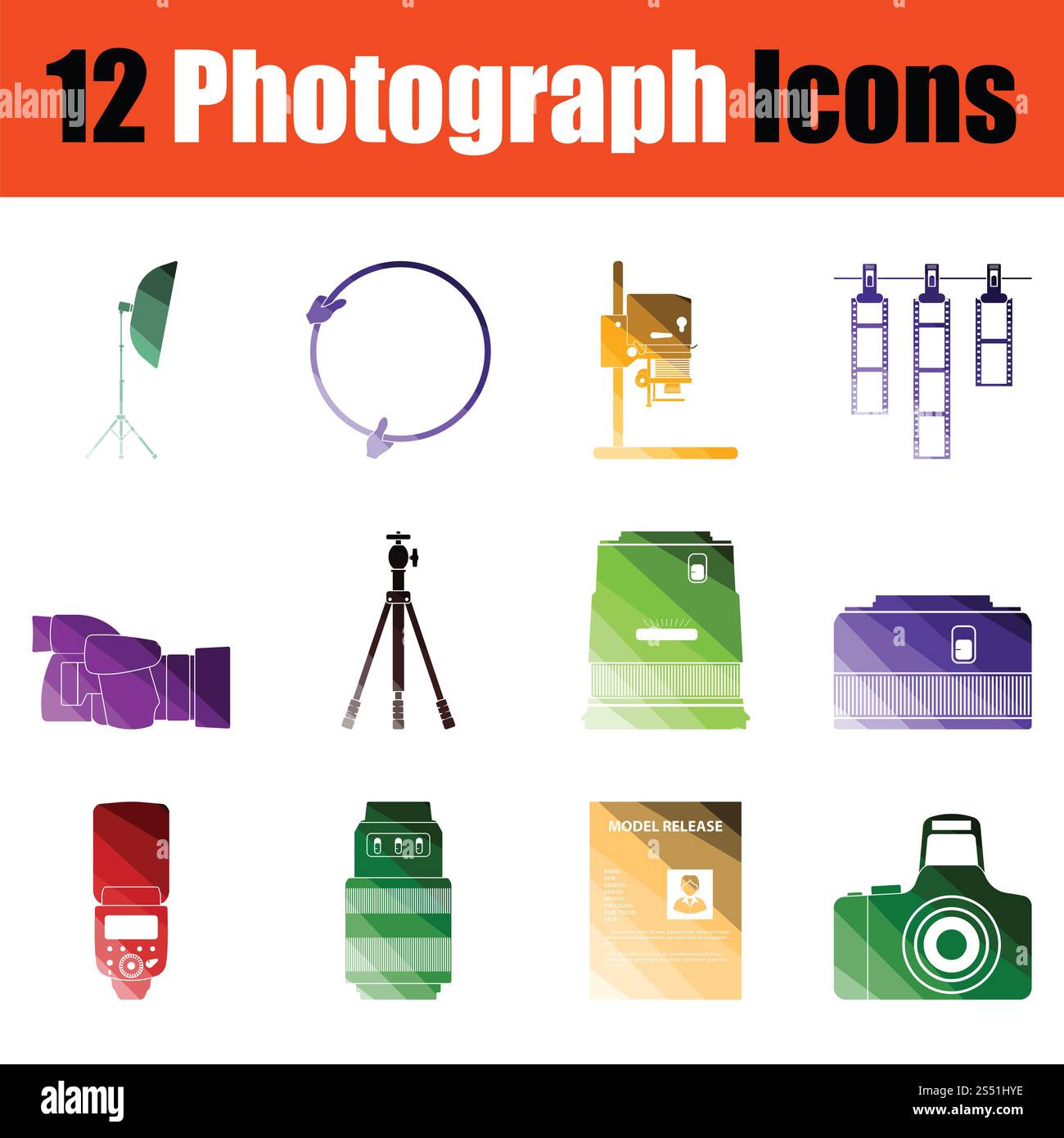 Einstellen der Fotografie Symbole. Gradient Farbgestaltung. Vector Illustration. Stockfoto