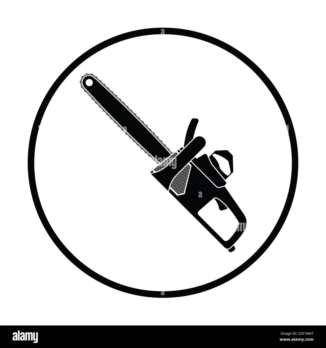 Kette sah Symbol. Dünne Kreis Design. Vector Illustration. Stockfoto