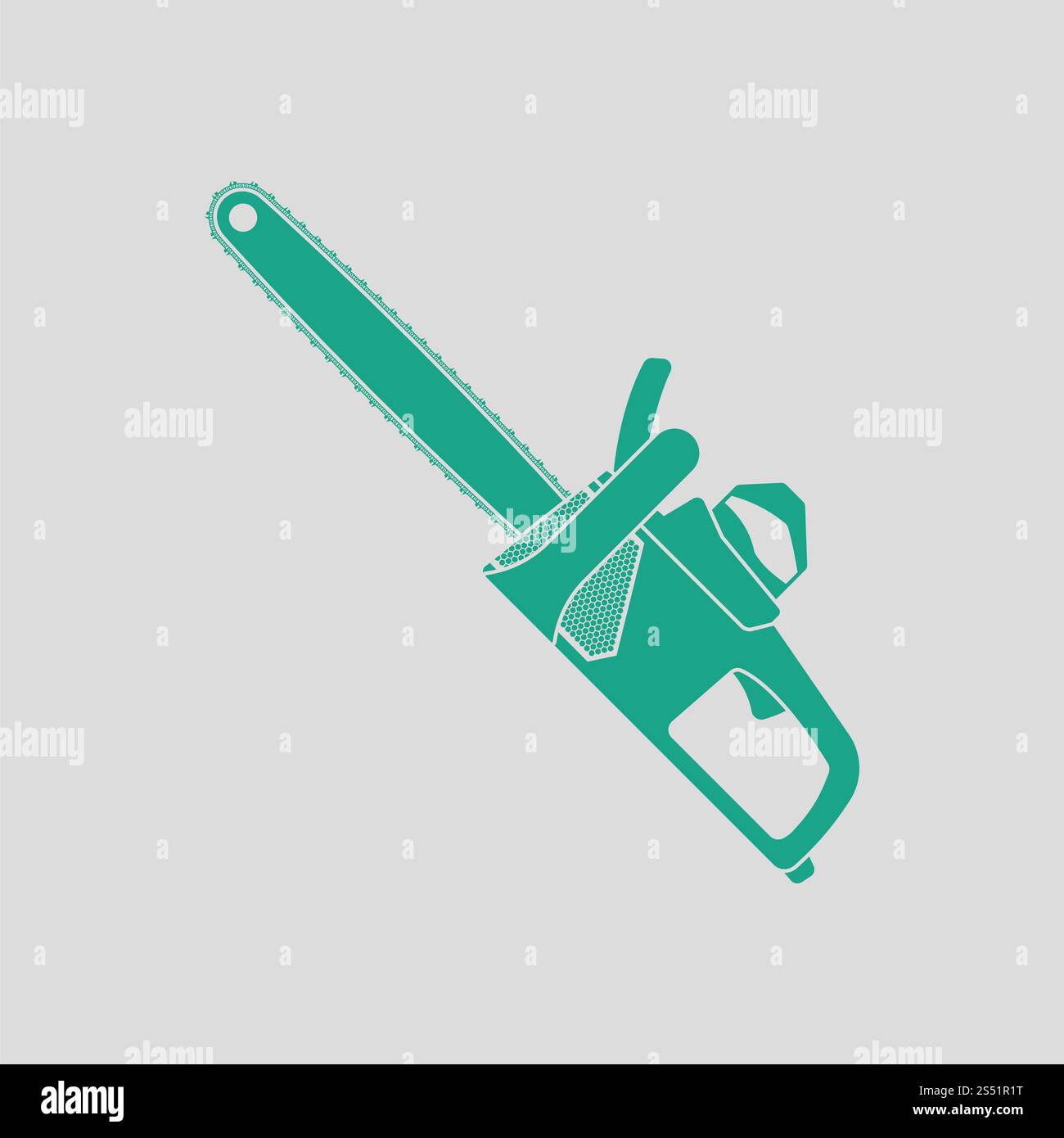 Kettensäge-Symbol. Grauer Hintergrund mit grün. Vektor-Illustration. Stockfoto