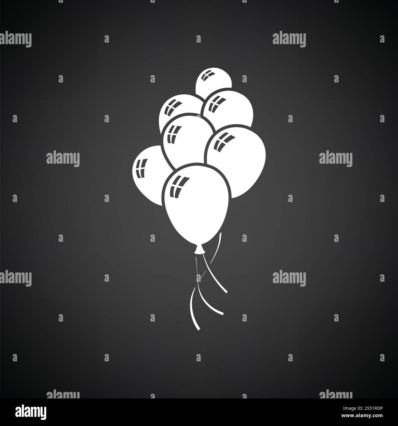 Party-Ballons und Sterne Symbol. Schwarzer Hintergrund mit weißen. Vektor-Illustration. Stockfoto