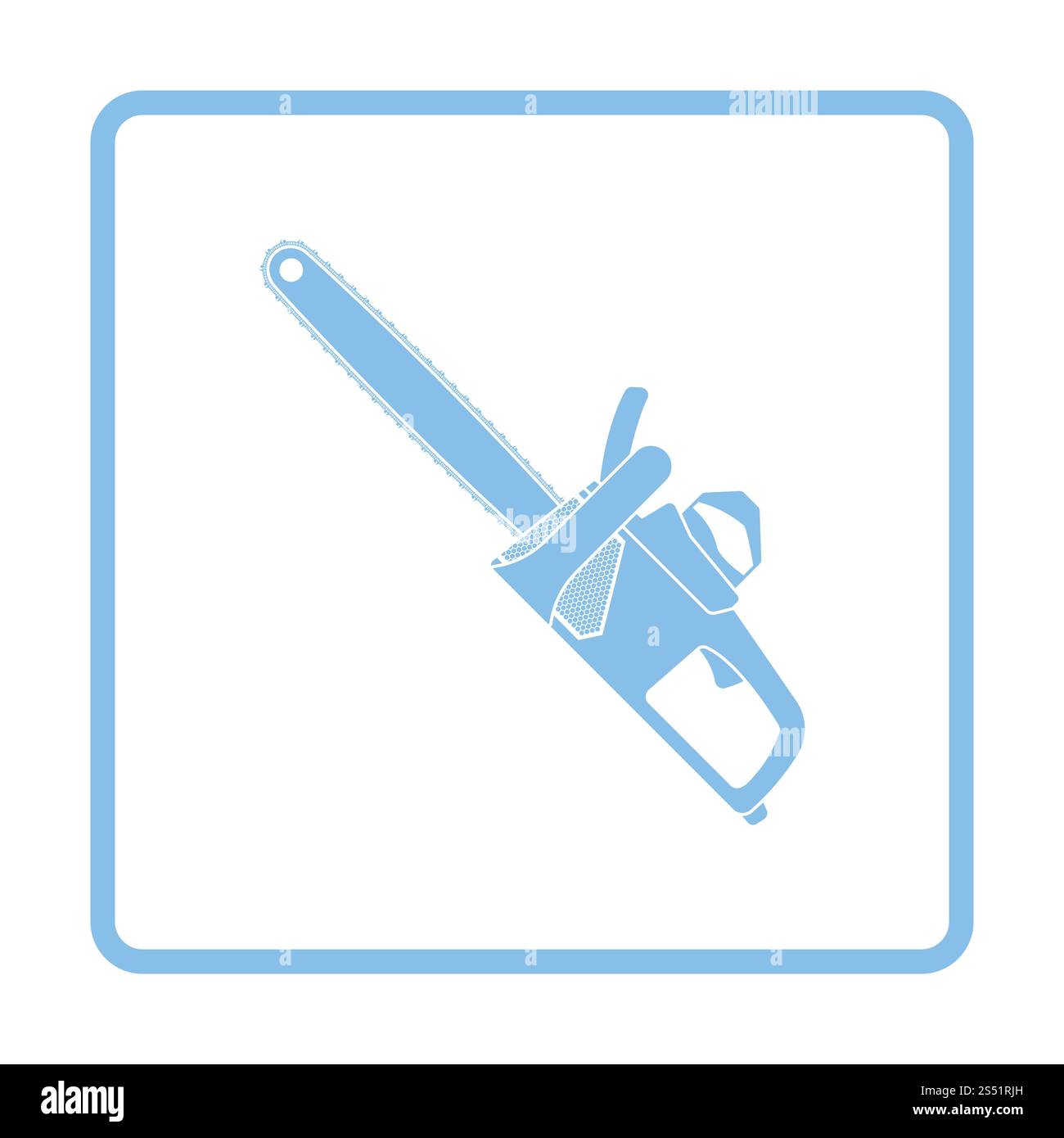 Kettensäge-Symbol. Blauer Rahmen-Design. Vektor-Illustration. Stockfoto