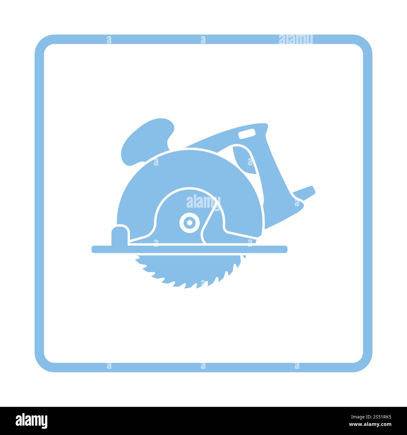 Kreissäge-Symbol. Blauer Rahmen-Design. Vektor-Illustration. Stockfoto