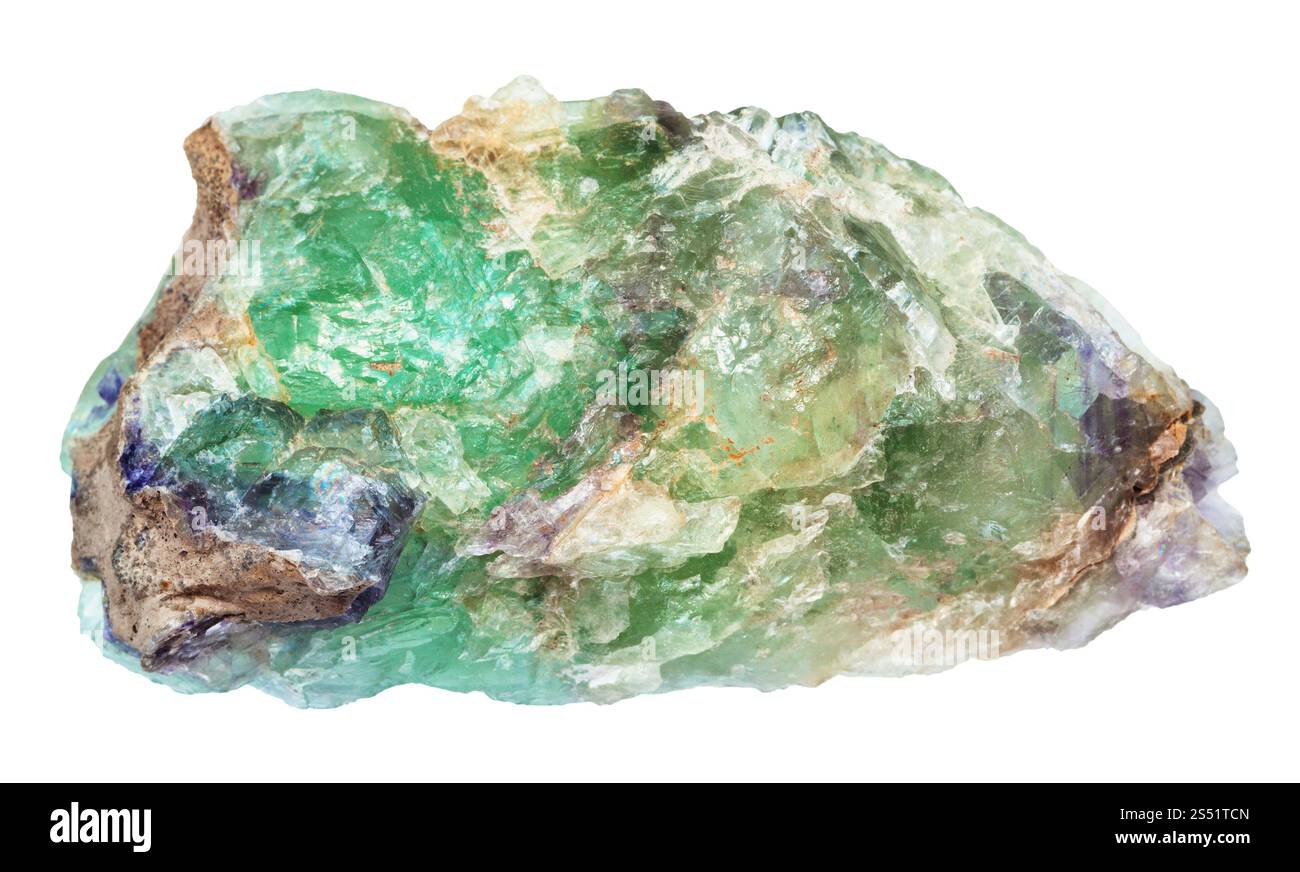 Makroaufnahmen von natürlichen mineralischen Rohstoffen Grün Türkis, Chrysoberyll, Alexandrite Edelstein auf weißem backgroung von Ural isoliert Stockfoto