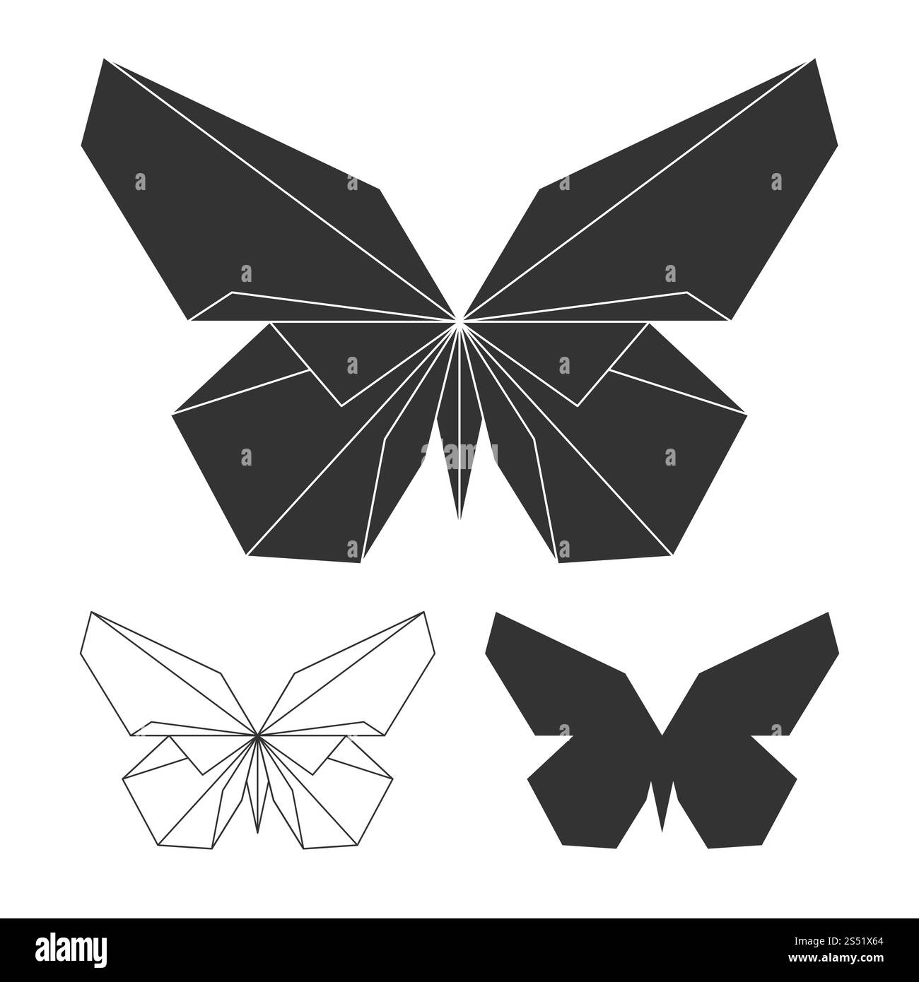 Schmetterlings-Logo-Set isoliert auf weißem Hintergrund. Vektorlinie und Silhouette Schmetterling Illustration. Schmetterlings-Logo-Set. Vektorlinie und Silhouette Schmetterling Stock Vektor