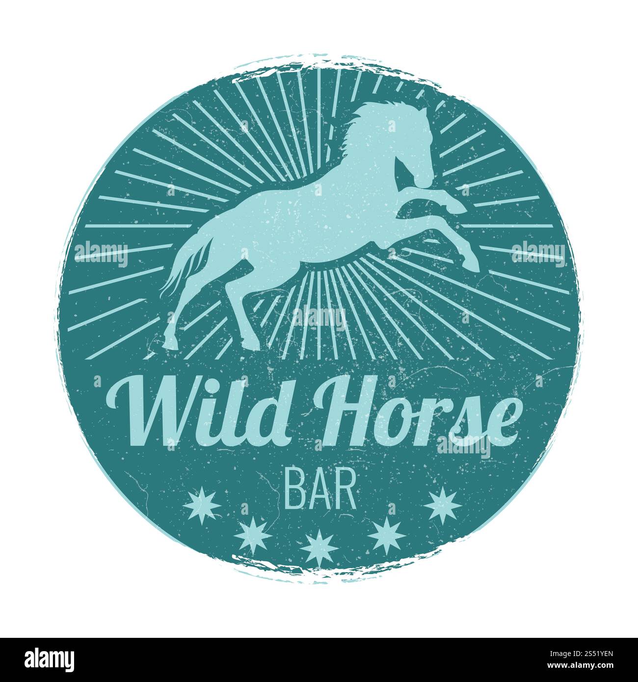 Wildes Pferd Bar Vintage Vektor Emblem isoliert auf weißer Illustration. Wild Horse Bar Vintage Vektor Emblem Stock Vektor