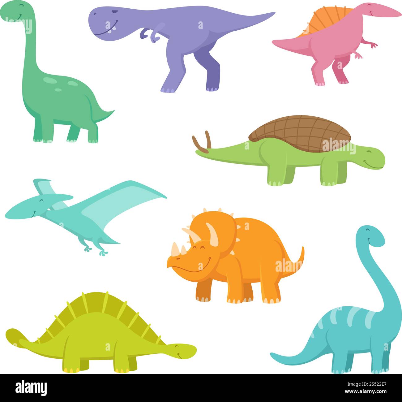 Zeichentrickdrachen und Dinosaurier. Set aus Dinosauriercharakter, tierischen Drachen und Reptilien, Monsterräuber. Vektorabbildung. Zeichentrickdrachen und Dinosaurier Stock Vektor