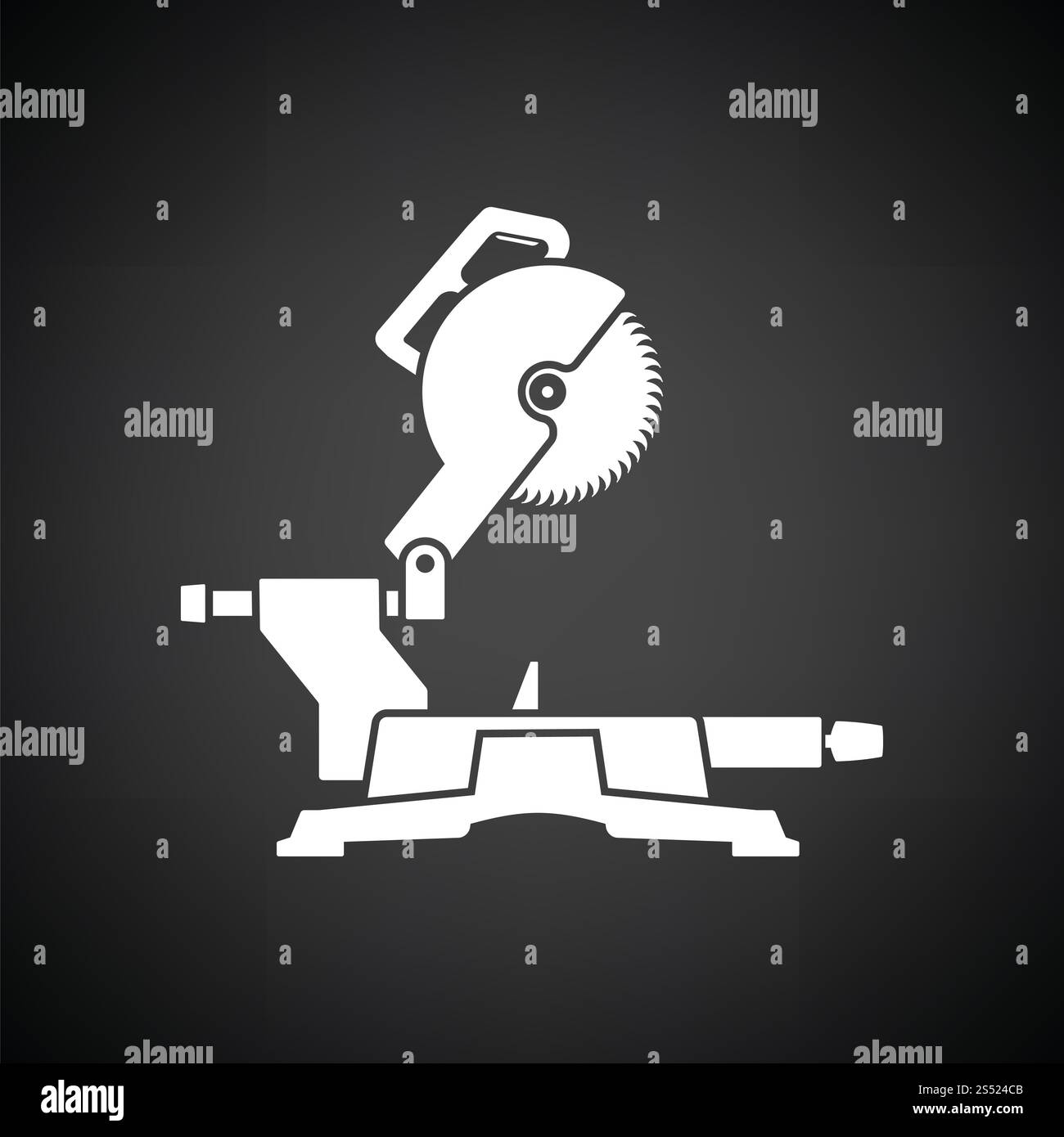 Kreisförmige Ende sah-Symbol. Schwarzer Hintergrund mit weißen. Vektor-Illustration. Stockfoto