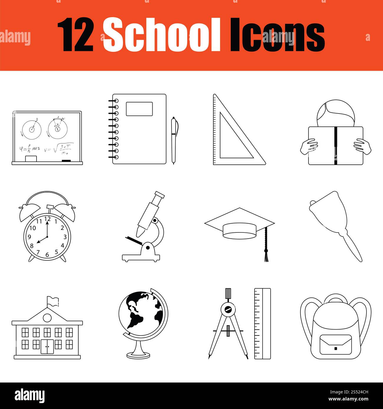 Schule Icon Set. Thin Line Design. Vector Illustration. Stockfoto