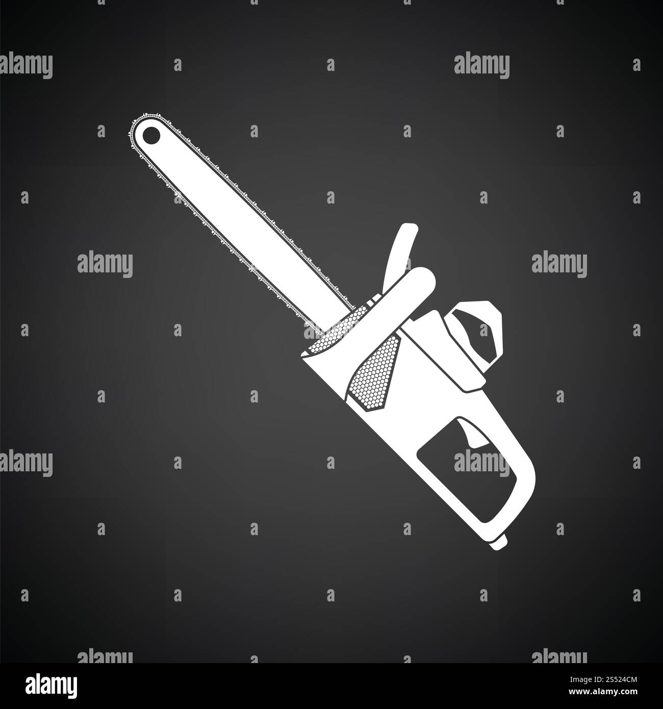 Kettensäge-Symbol. Schwarzer Hintergrund mit weißen. Vektor-Illustration. Stockfoto