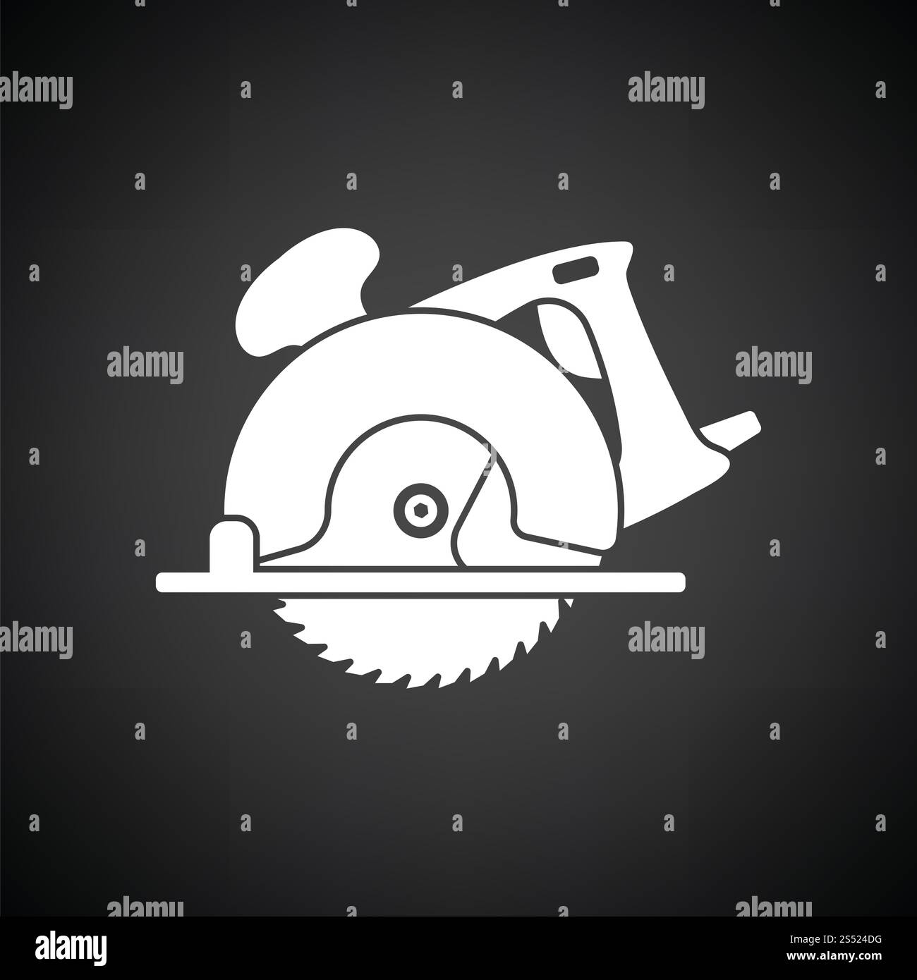 Kreissäge-Symbol. Schwarzer Hintergrund mit weißen. Vektor-Illustration. Stockfoto