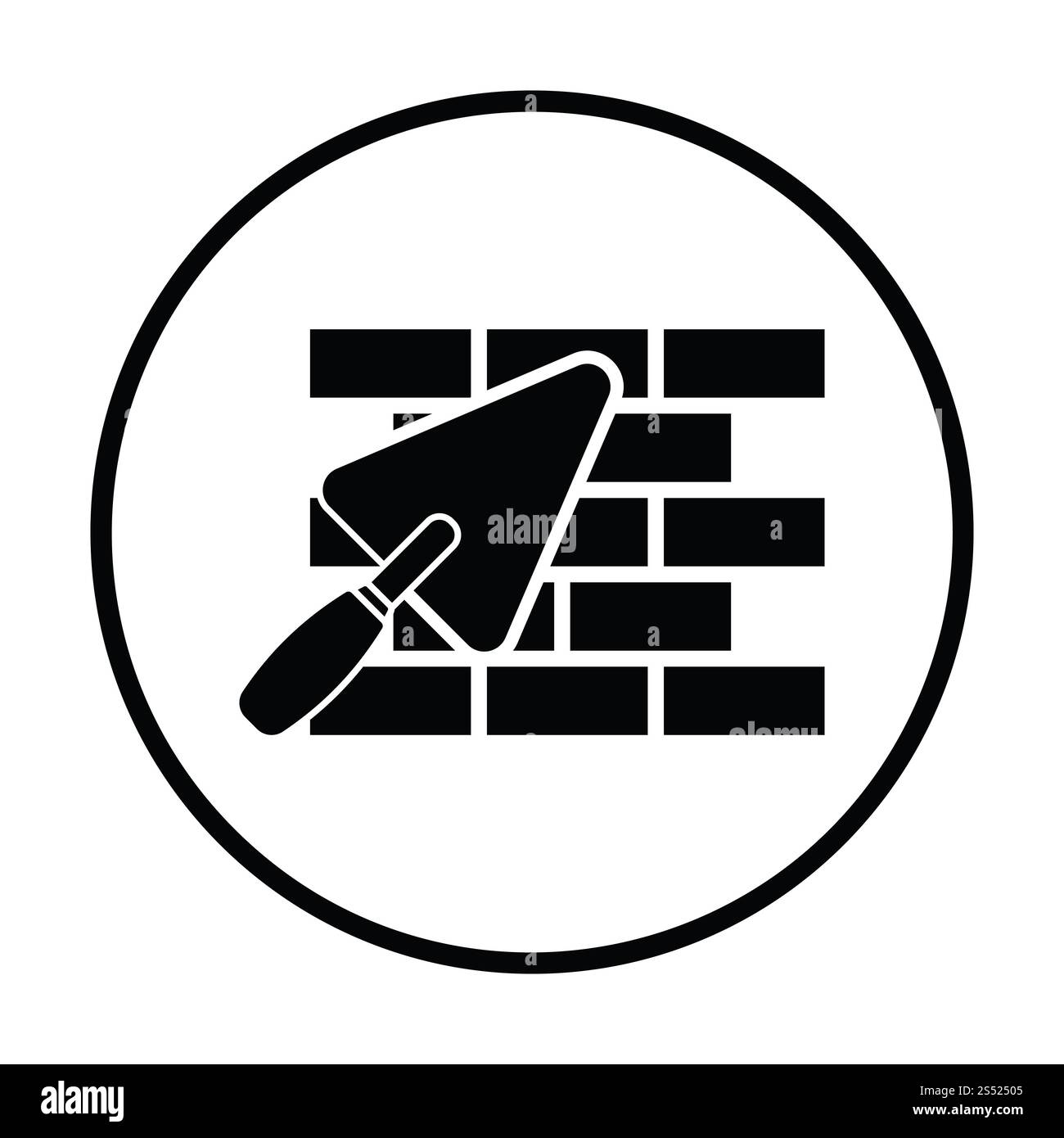 Ikone der Ziegelwand mit Kelle. Dünnen Kreis Design. Vektor-Illustration. Stockfoto