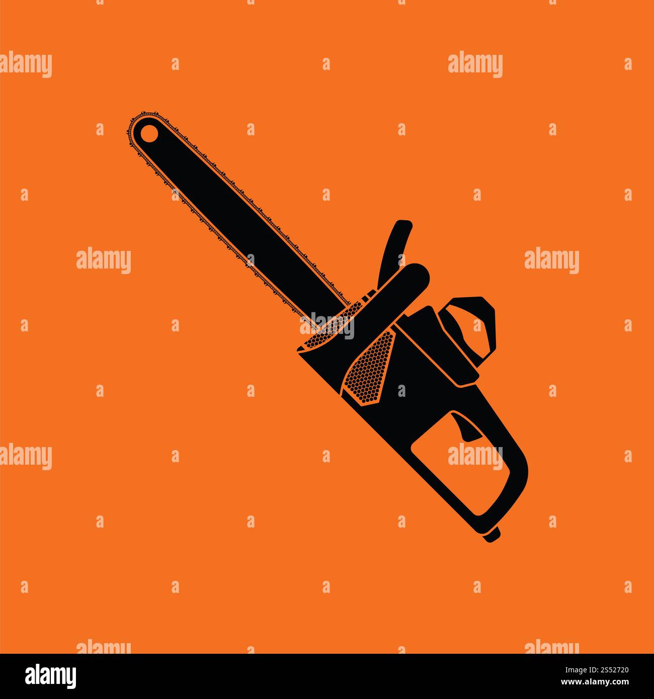 Kettensäge-Symbol. Orangefarbenen Hintergrund mit schwarz. Vektor-Illustration. Stockfoto