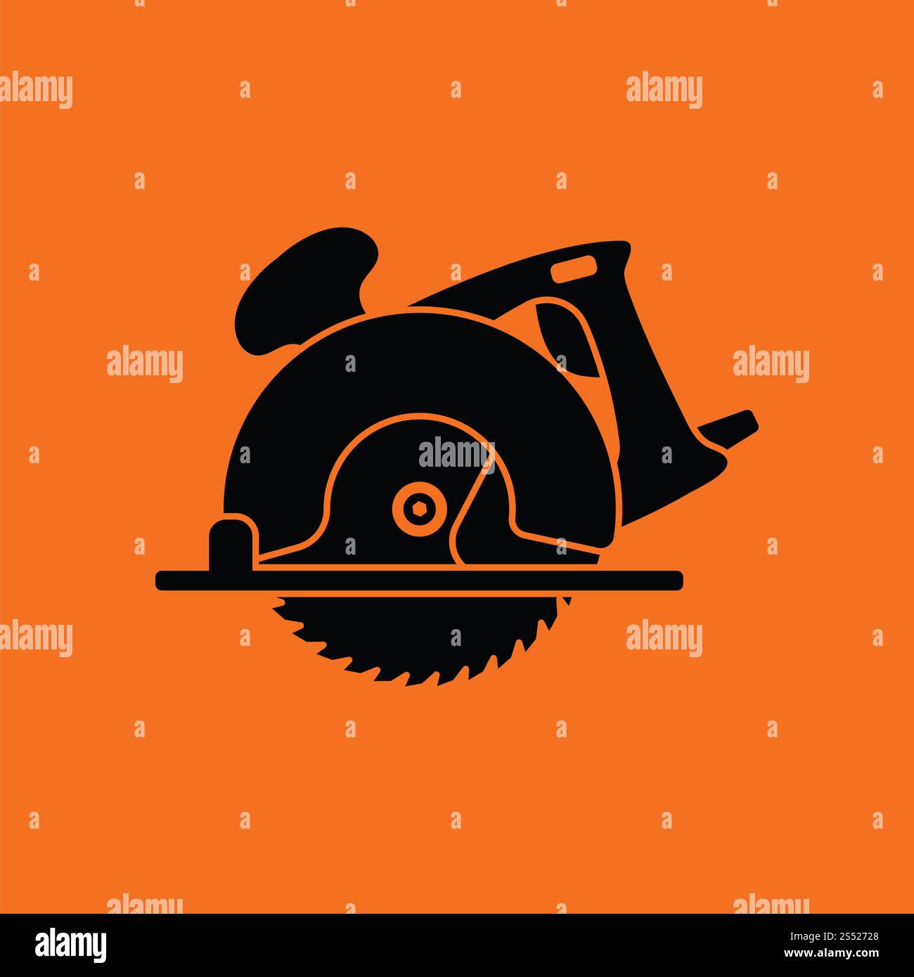 Kreissäge-Symbol. Orangefarbenen Hintergrund mit schwarz. Vektor-Illustration. Stockfoto