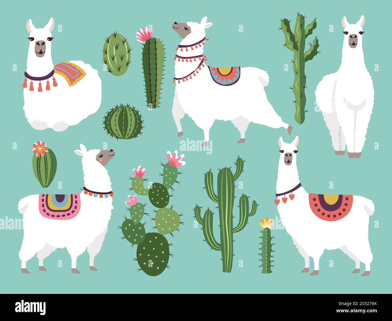 Illustrationen des lustigen Lama. Vektortier im flachen Stil. Alpaka-Charakter und lama, natürliche Tierwelt. Illustrationen des lustigen Lama. Vektortier im flachen Stil Stock Vektor
