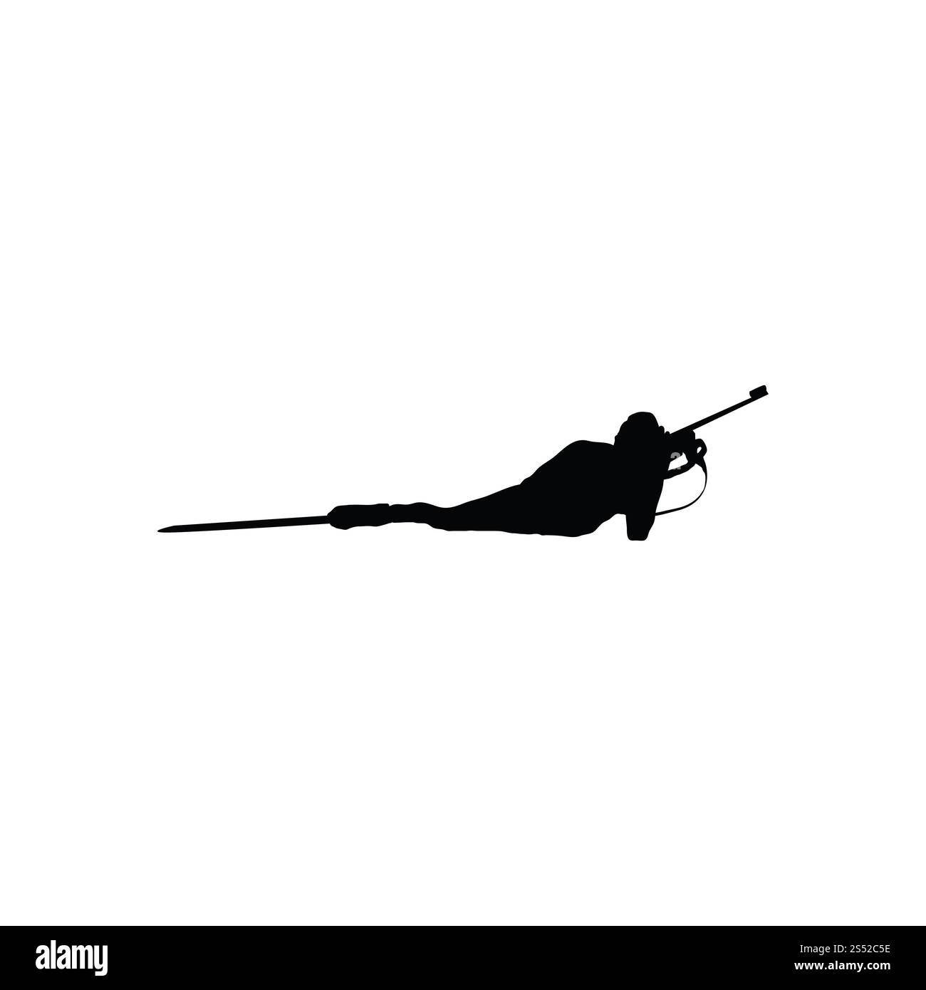 Biathlon-Sportsman-Silhouette. Schwarz auf weiß. Vektorabbildung. Stockfoto