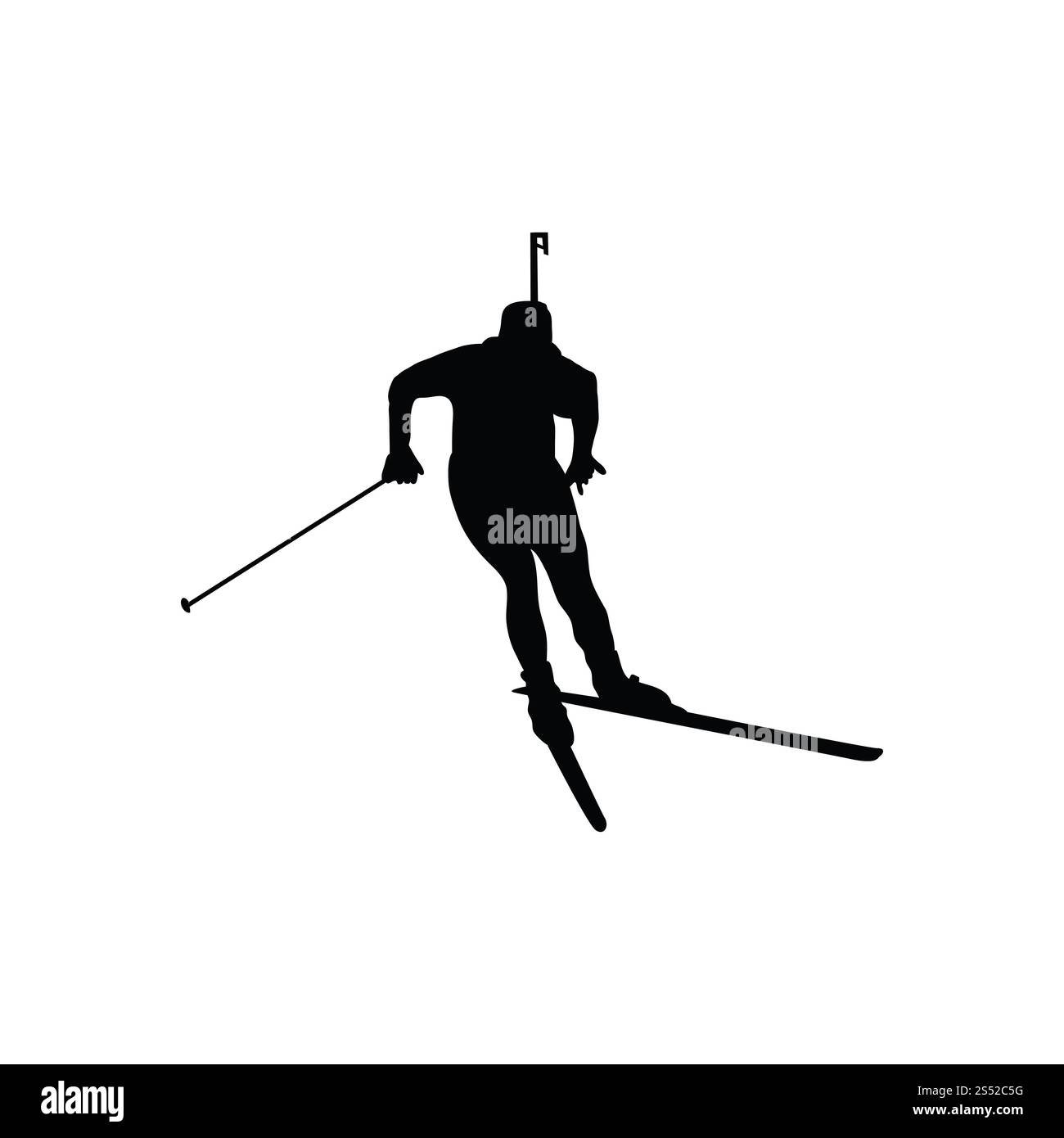Biathlon-Sportsman-Silhouette. Schwarz auf weiß. Vektorabbildung. Stockfoto