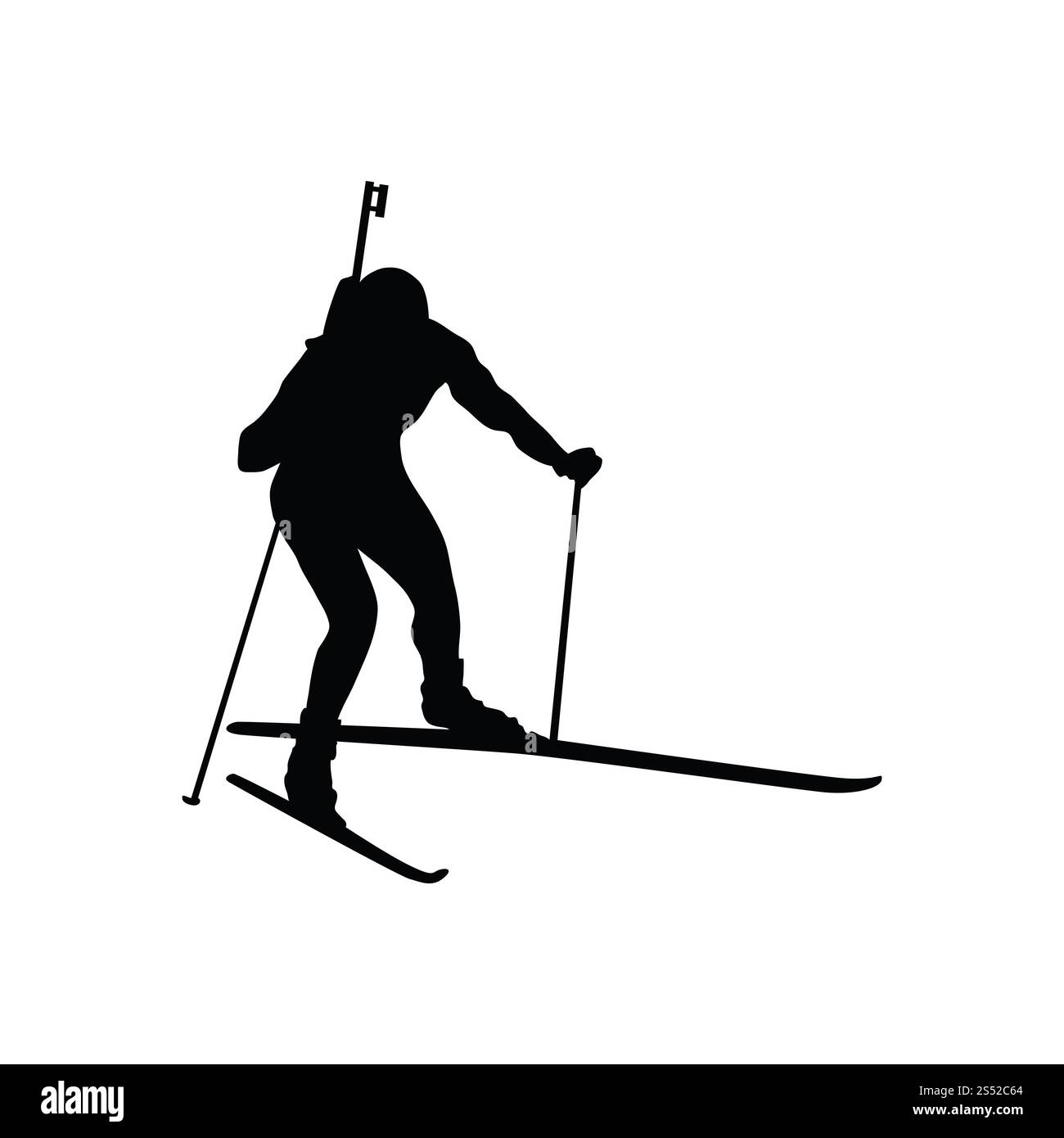Biathlon-Sportsman-Silhouette. Schwarz auf weiß. Vektorabbildung. Stockfoto