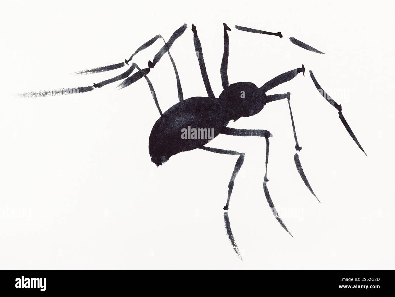 Hand Malerei in Sumi-e Stil an den cremefarbenen Papier - eine Spinne durch schwarze Aquarelle gezeichnet Stockfoto