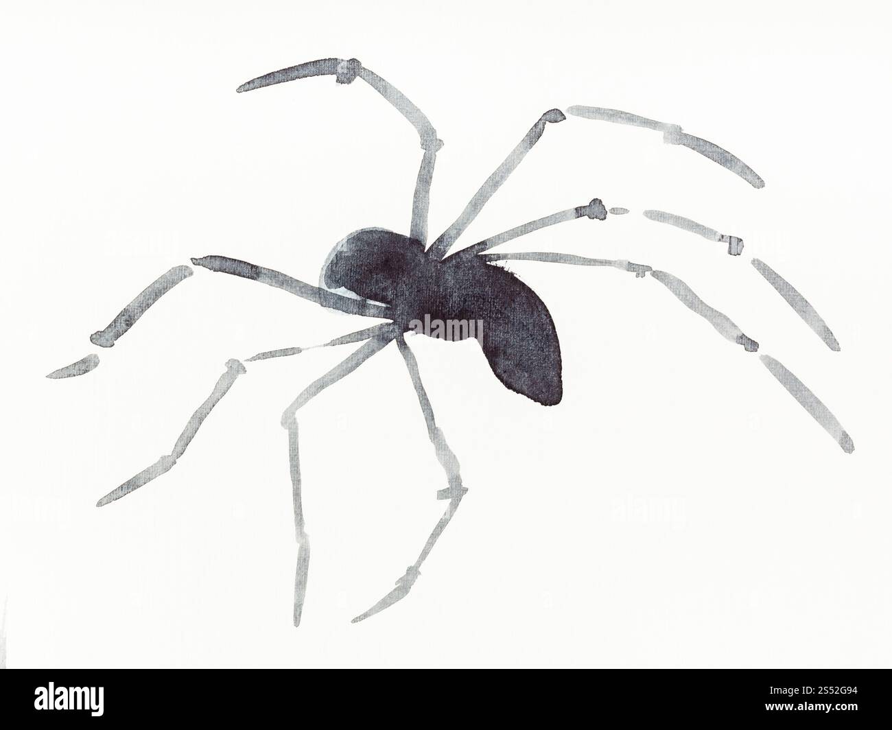 Hand Malerei in Sumi-e Stil an den cremefarbenen Papier - laufende Spinne durch schwarze Aquarelle gezeichnet Stockfoto