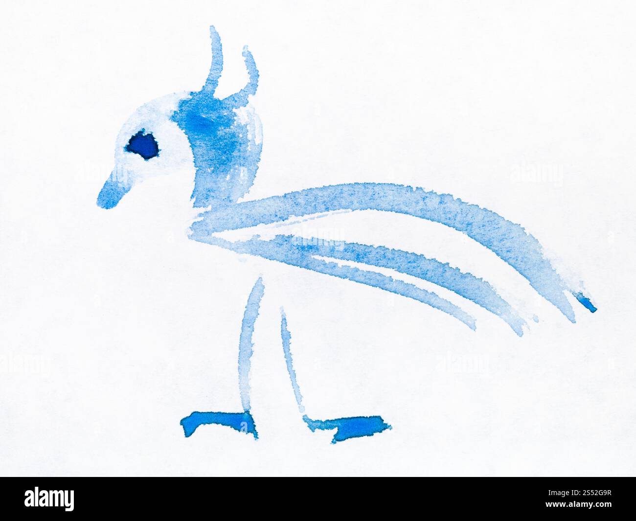 Hand Malerei in Sumi-e Stil auf weißem Papier - Blau dekorative Vogel durch Aquarelle gezeichnet Stockfoto