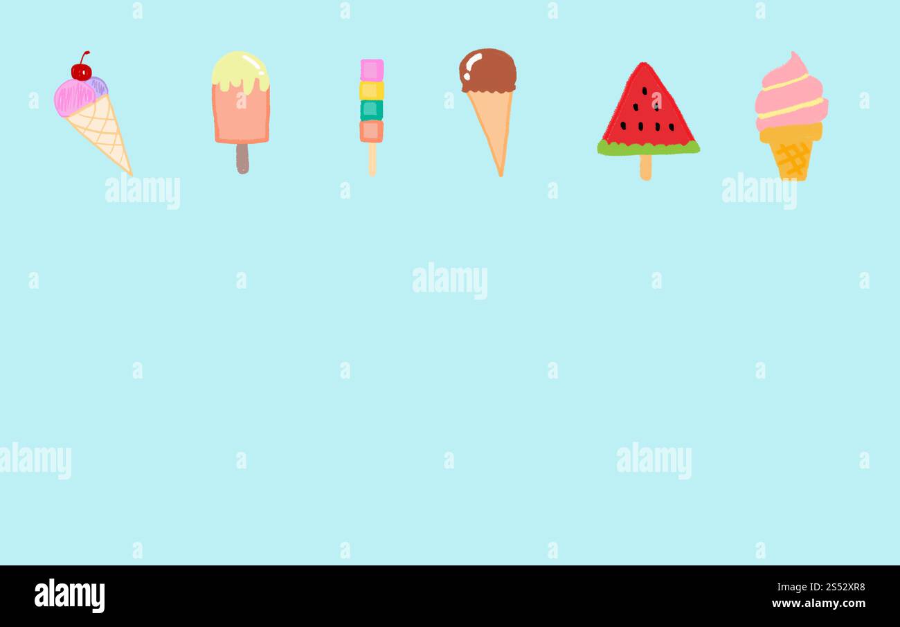Pastell-Eis von Hand gezeichnet für den Sommer Hintergrund Stockfoto