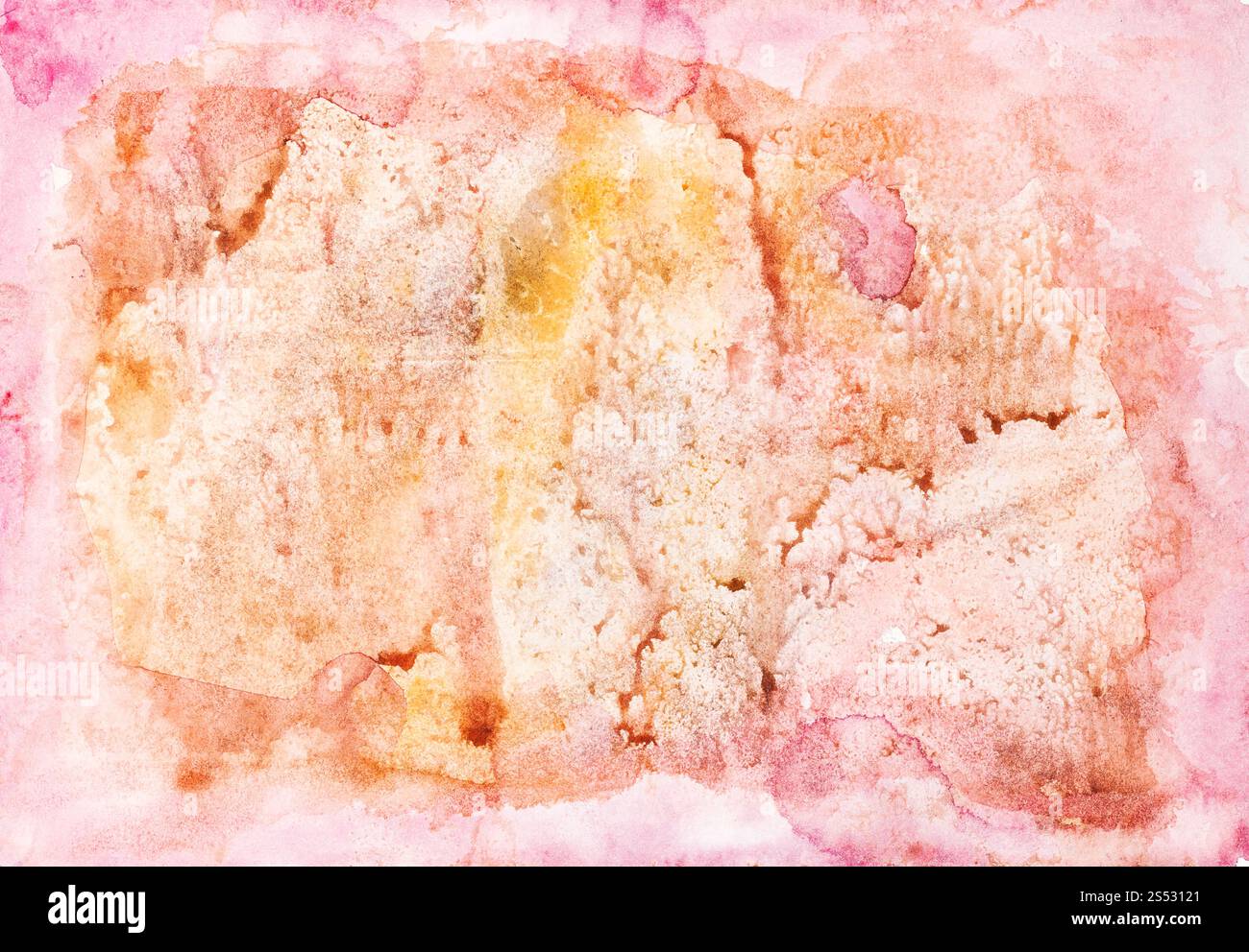 Abstract Pink und Gelb handbemalte Blatt Papier in Aquarell monotype Technik farbige Stockfoto