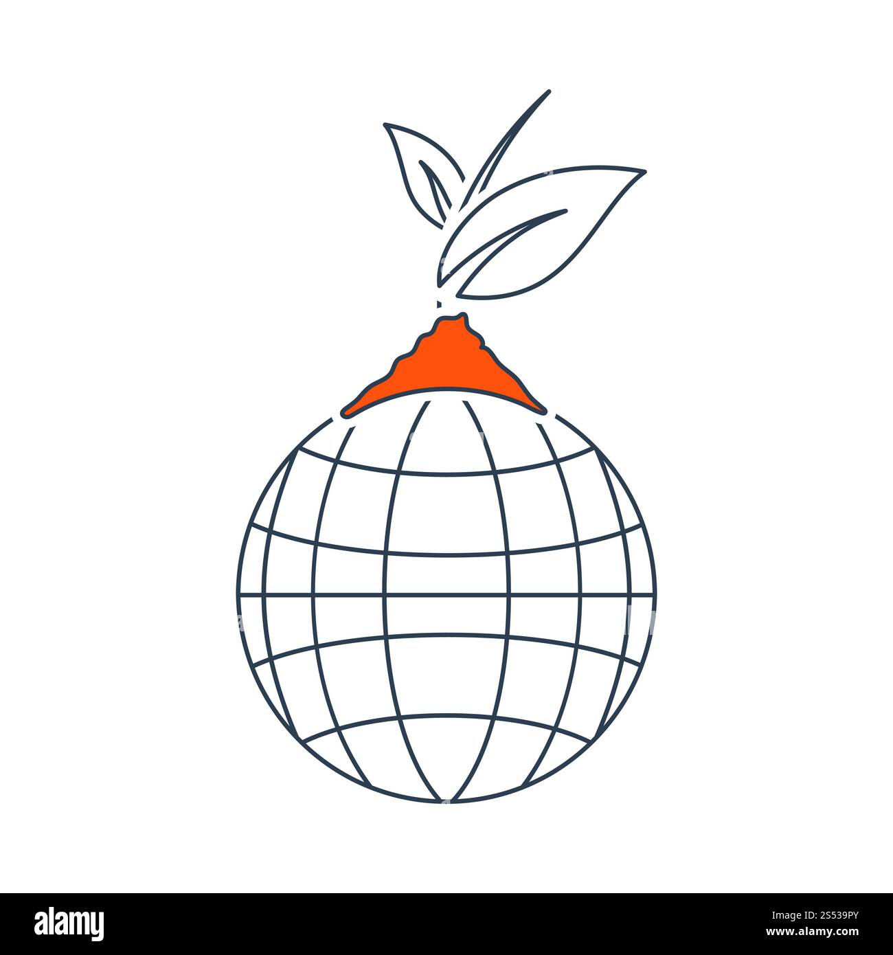 Planeten mit Sprout Symbol. Dünne Linie mit roten Füllen Design. Vector Illustration. Stockfoto