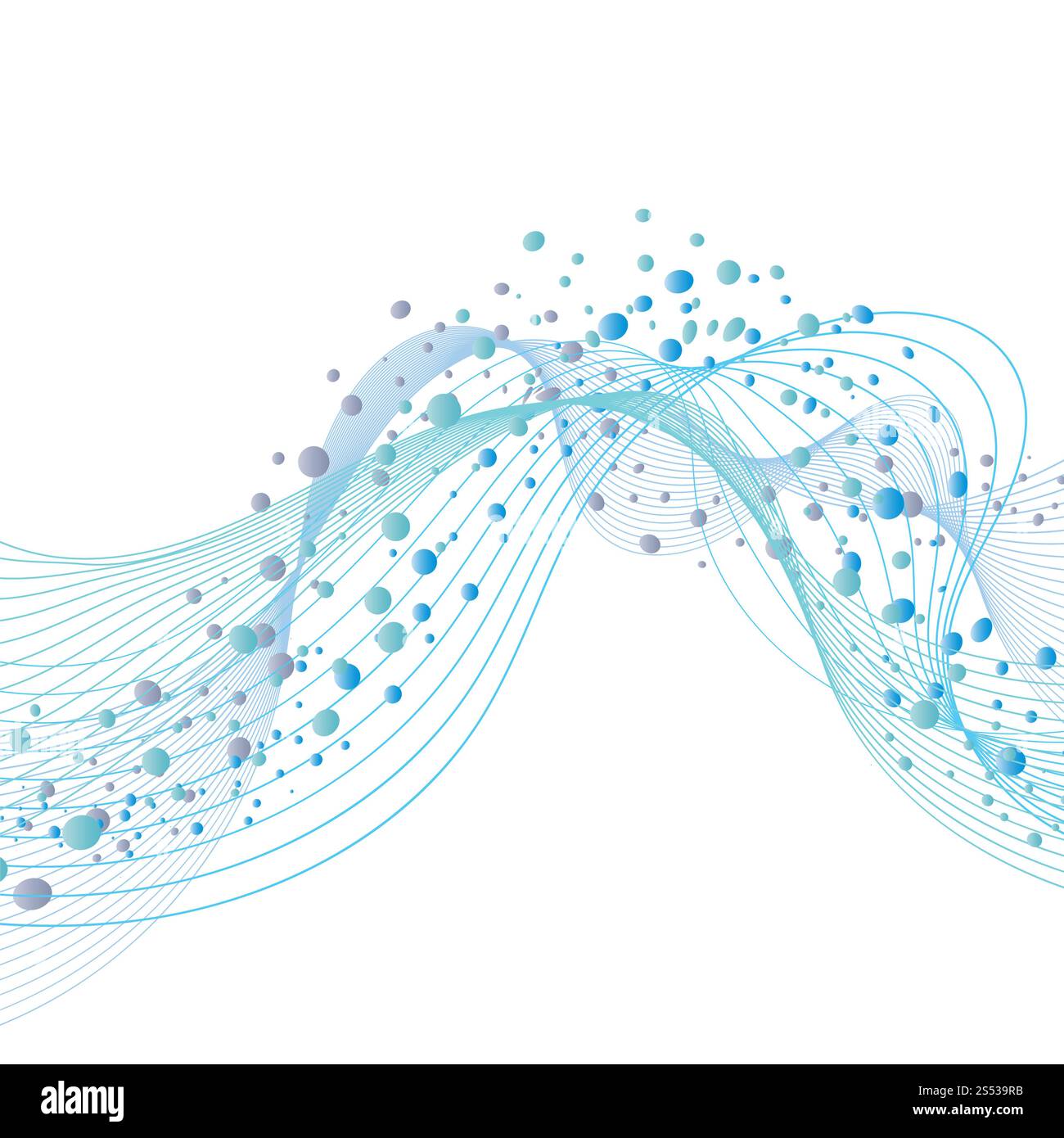 Water Lines Concept Design mit Luftblasen und Textraum. Elegantes niedliches Design mit Transparenz auf weißem Hintergrund. Vektorabbildung. Stockfoto