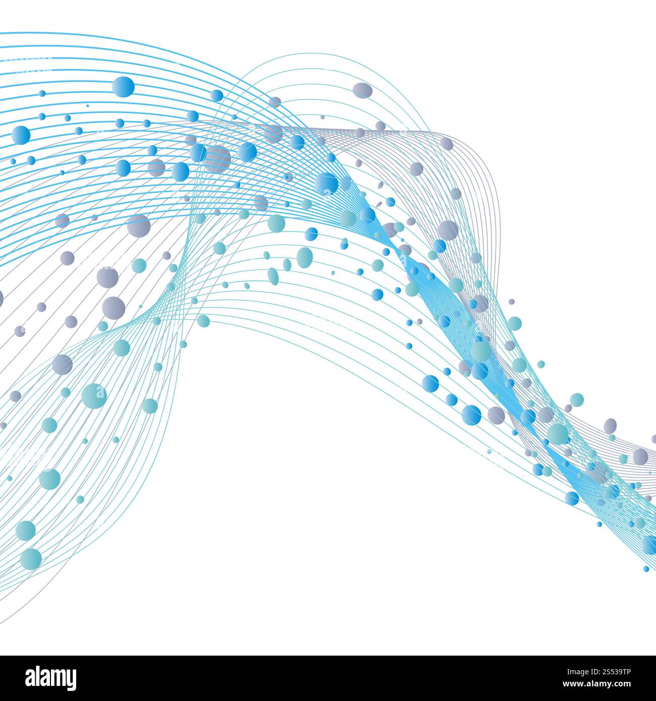Water Lines Concept Design mit Luftblasen und Textraum. Elegantes niedliches Design mit Transparenz auf weißem Hintergrund. Vektorabbildung. Stockfoto