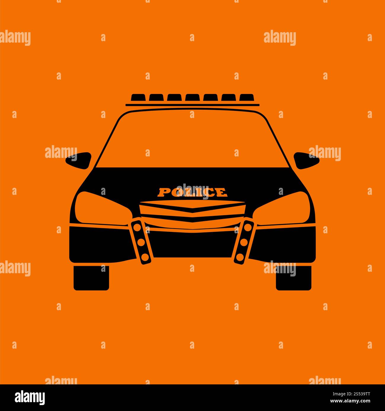 Polizei Symbol Vorderansicht. Schwarz auf Orange Hintergrund. Vector Illustration. Stockfoto