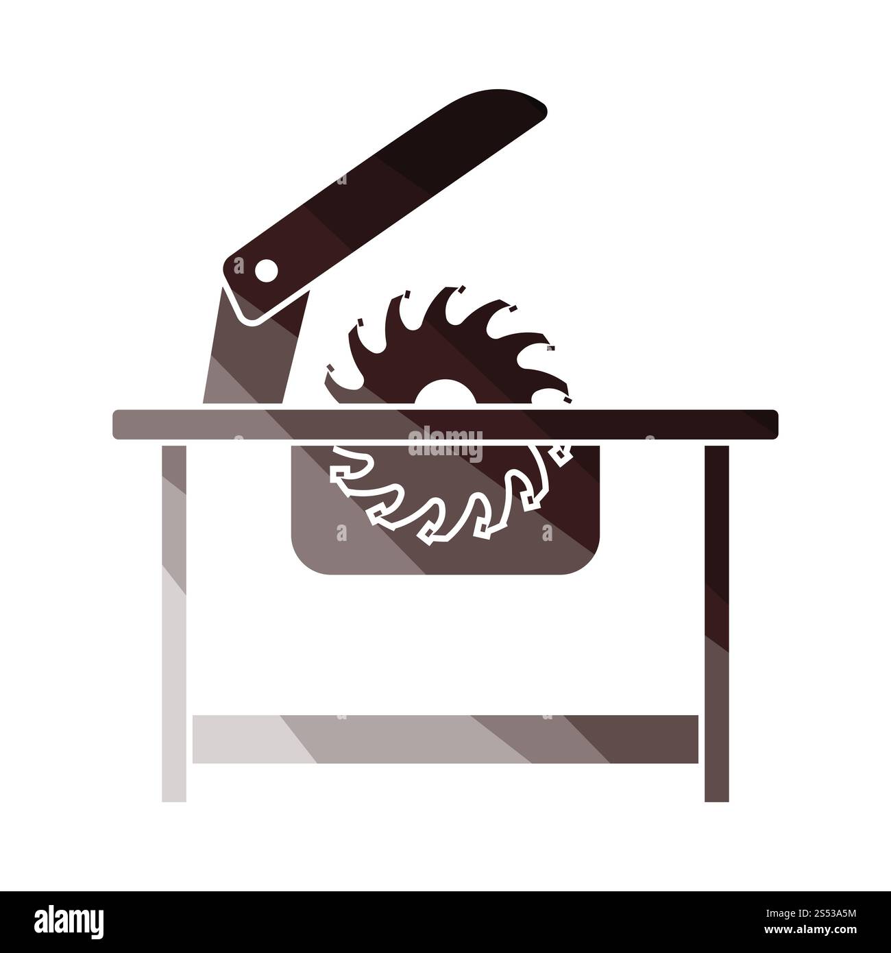 Kreissäge-Symbol. Flache Farbgestaltung. Vektor-Illustration. Stockfoto