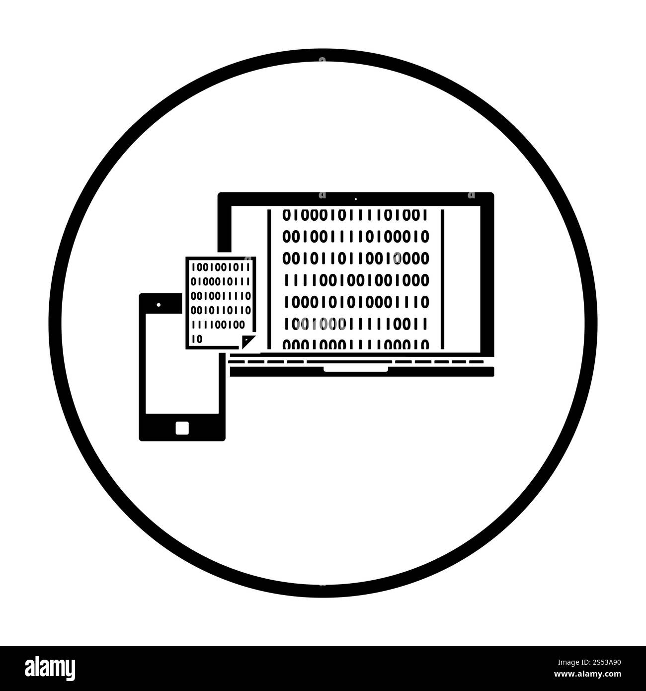 Der Austausch von Daten. Dünne Kreis Stencil Design. Vector Illustration. Stockfoto