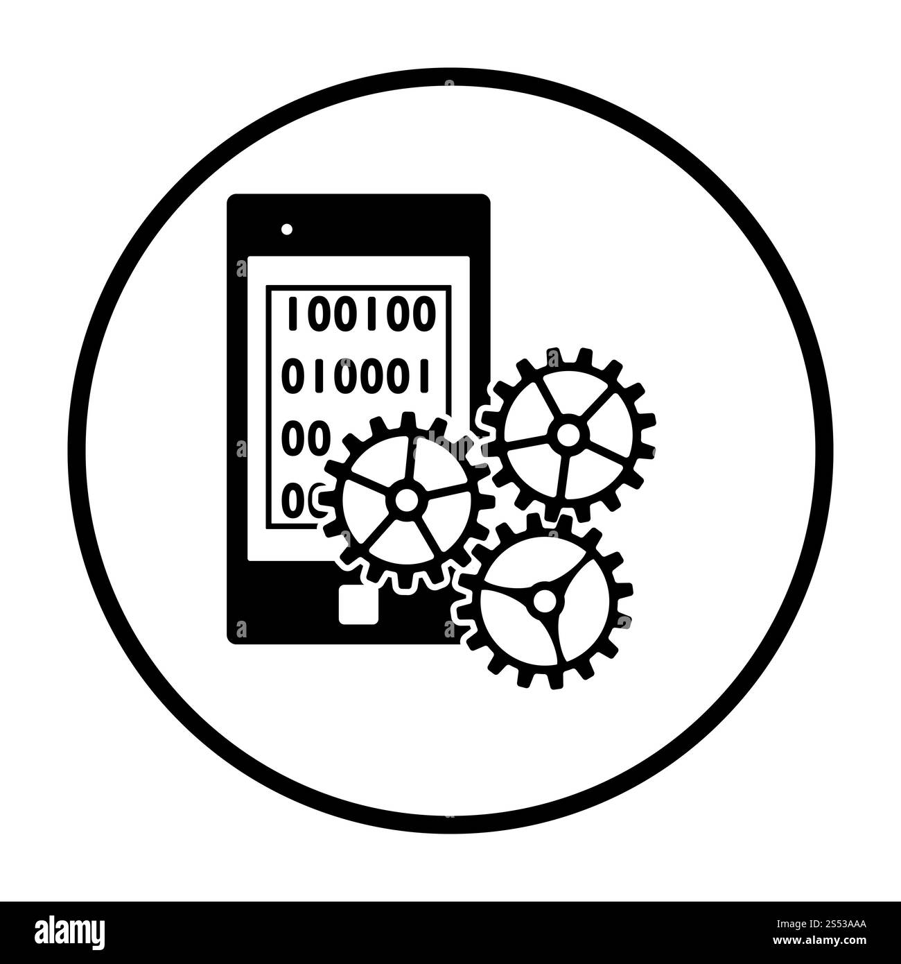 Die mobile Entwicklung Symbol. Dünne Kreis Stencil Design. Vector Illustration. Stockfoto