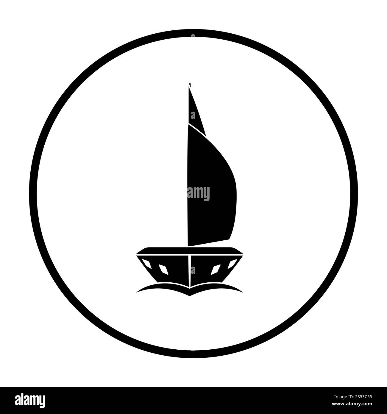 Sail yacht Symbol Vorderansicht. Dünne Kreis Stencil Design. Vector Illustration. Stockfoto