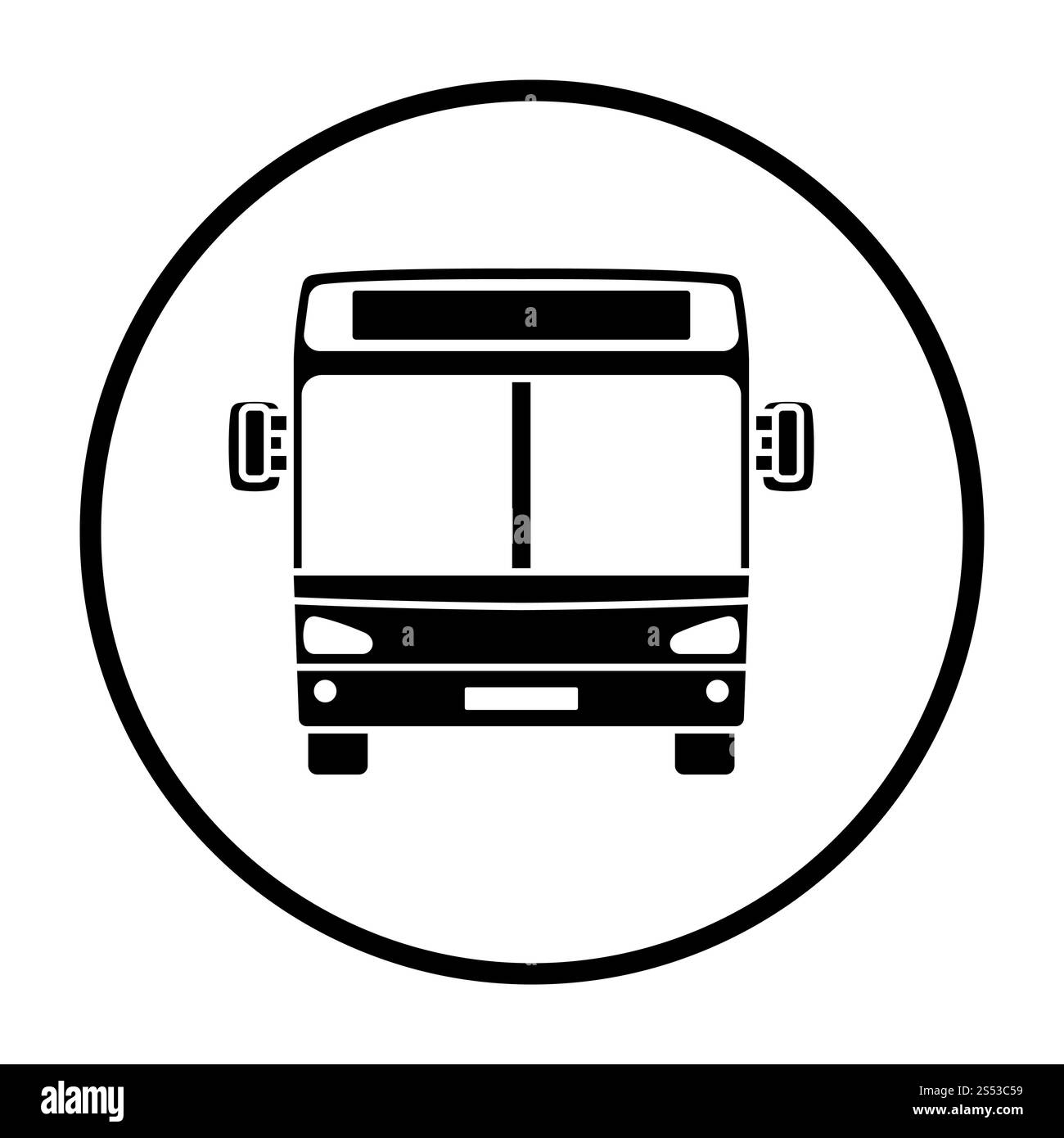 City Bus Symbol Vorderansicht. Dünne Kreis Stencil Design. Vector Illustration. Stockfoto City Bus Symbol Vorderansicht. Dünne Kreis Stencil Design. Vector Illustration. Stockfoto