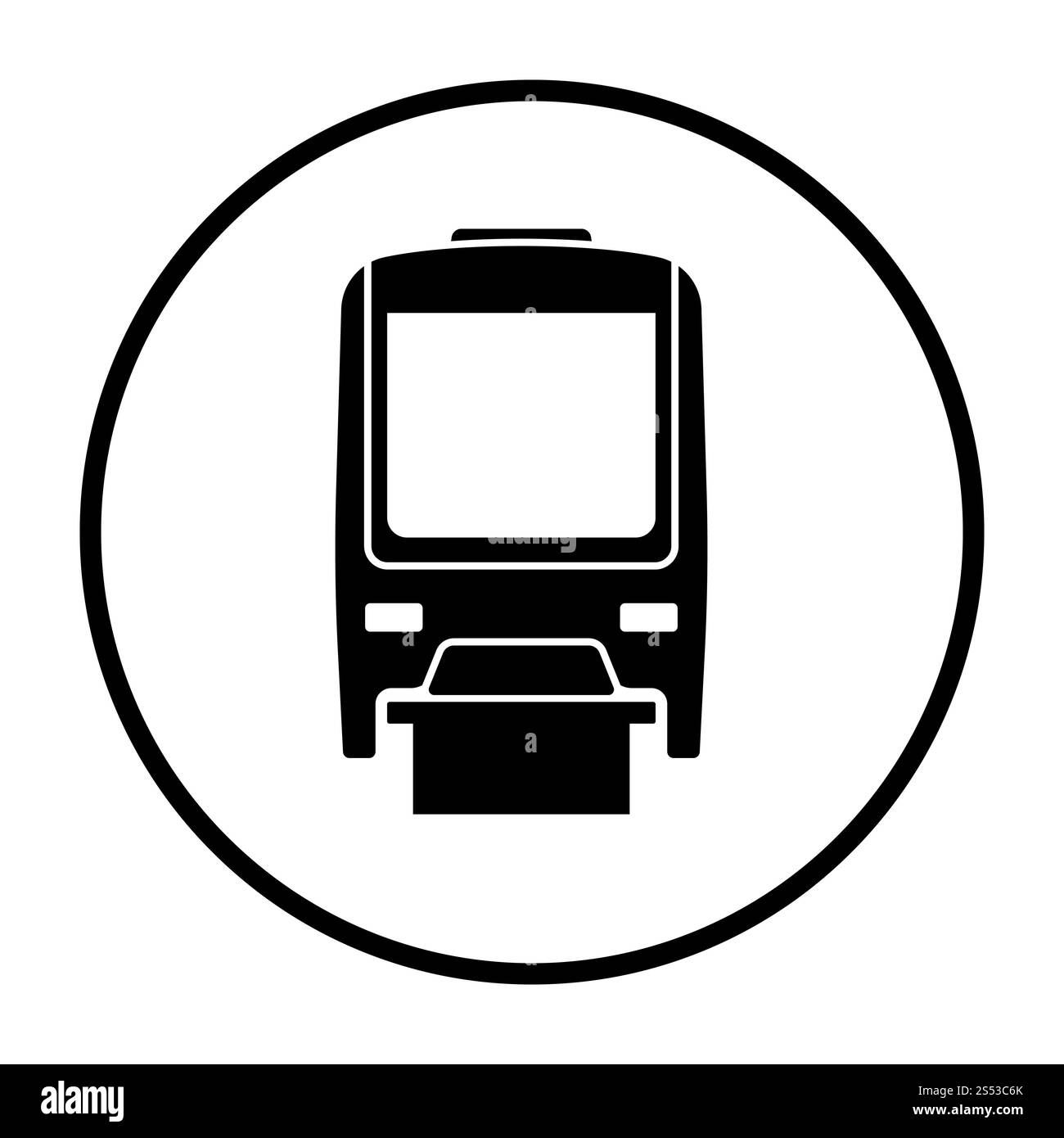 Monorail-Symbol, Vorderansicht. Schablonendesign Mit Dünnem Kreis. Vektorabbildung. Stockfoto