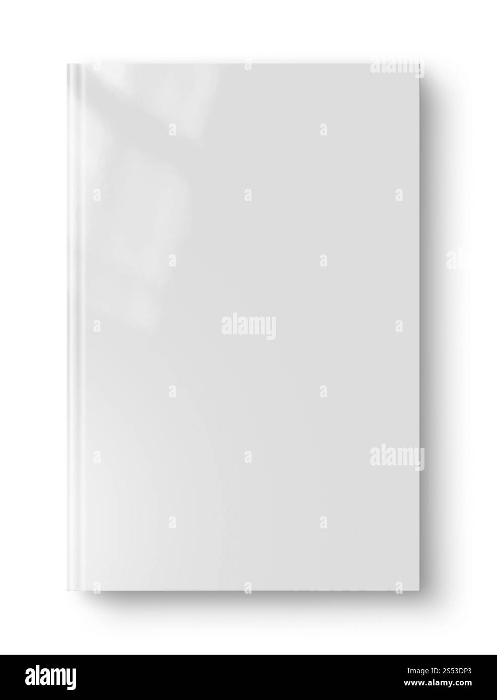 Geschlossenes rotes leeres Buchmodell, isoliert auf weiß. Geschlossenes rotes leeres Buch isoliert auf weiß Stockfoto