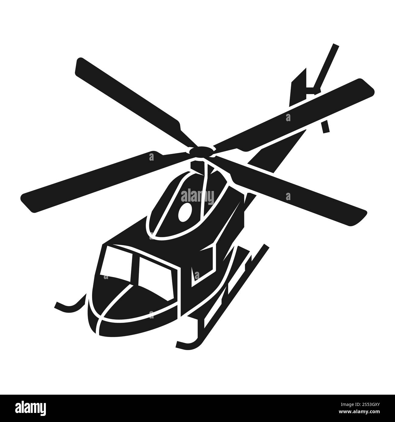 Symbol für den Militärhubschrauber von oben. Einfache Illustration des Militärhubschrauber-Top-View-Vektor-Symbols für Webdesign isoliert auf weißem Hintergrund. Stockfoto
